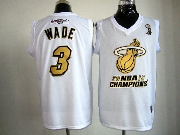 NBA Miami Heat 3 Dwyane Wade 2012 NBA Finals Champions White Golden Number Jersey